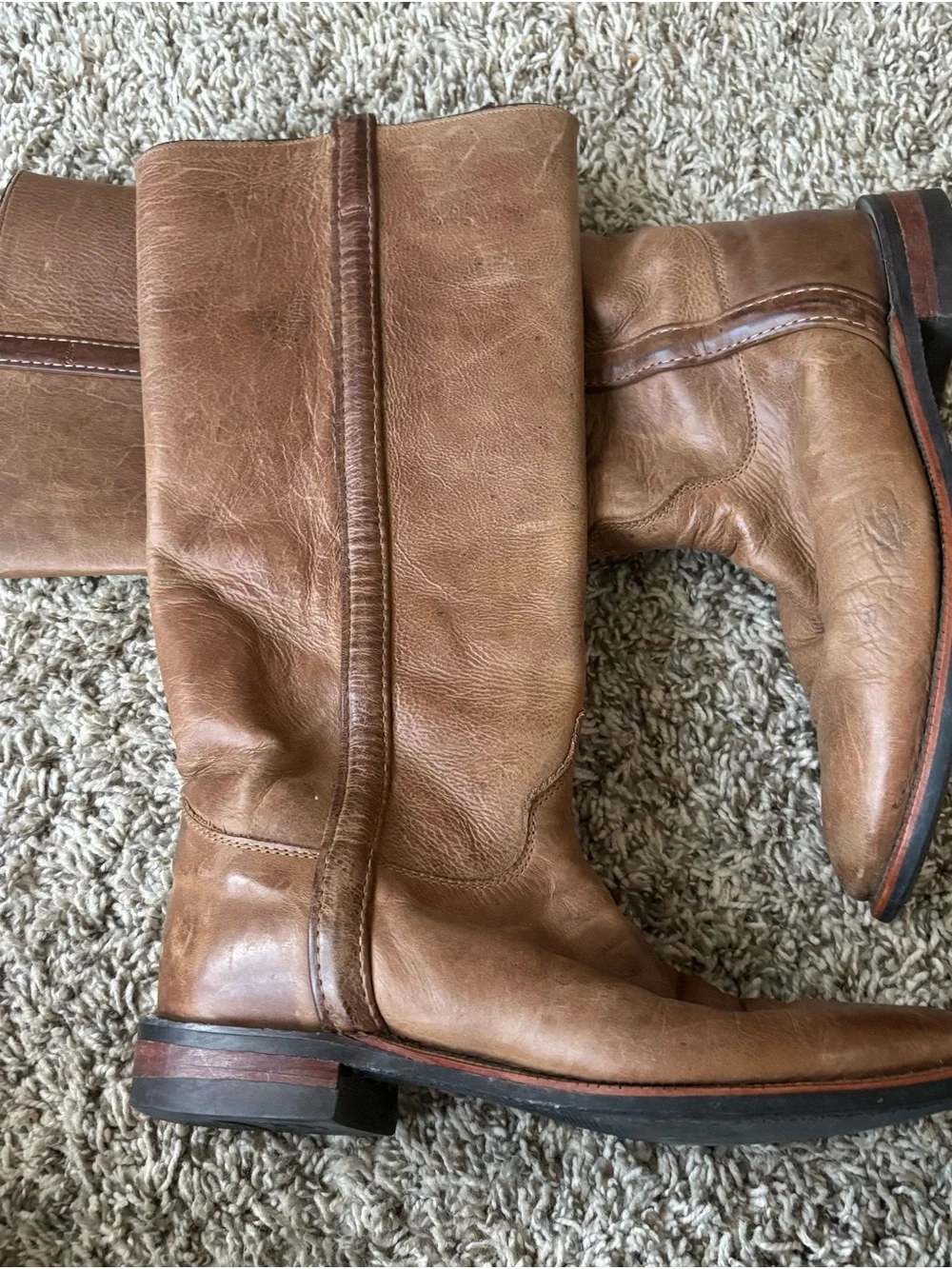 Justin Boots light brown boho  Leather Women's Pull-O knee high riding Boots 8.5